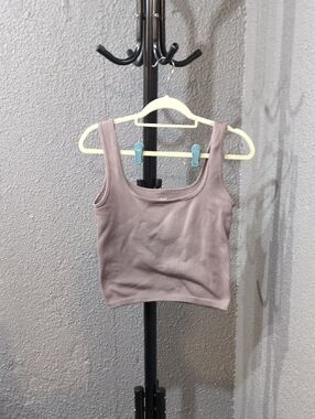 Ribbed Scoop Crop Tank Top - Mauve